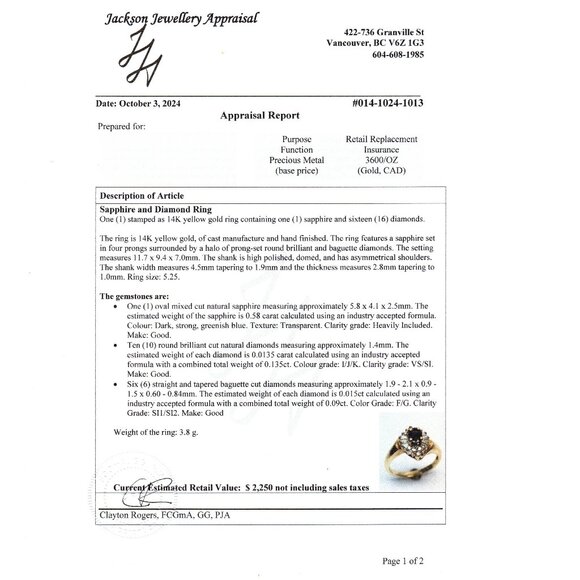 14kt Yellow Gold Natural Sapphire and Real Diamonds Ring, Size 5.25, 3.8 grams - Picture 6 of 6